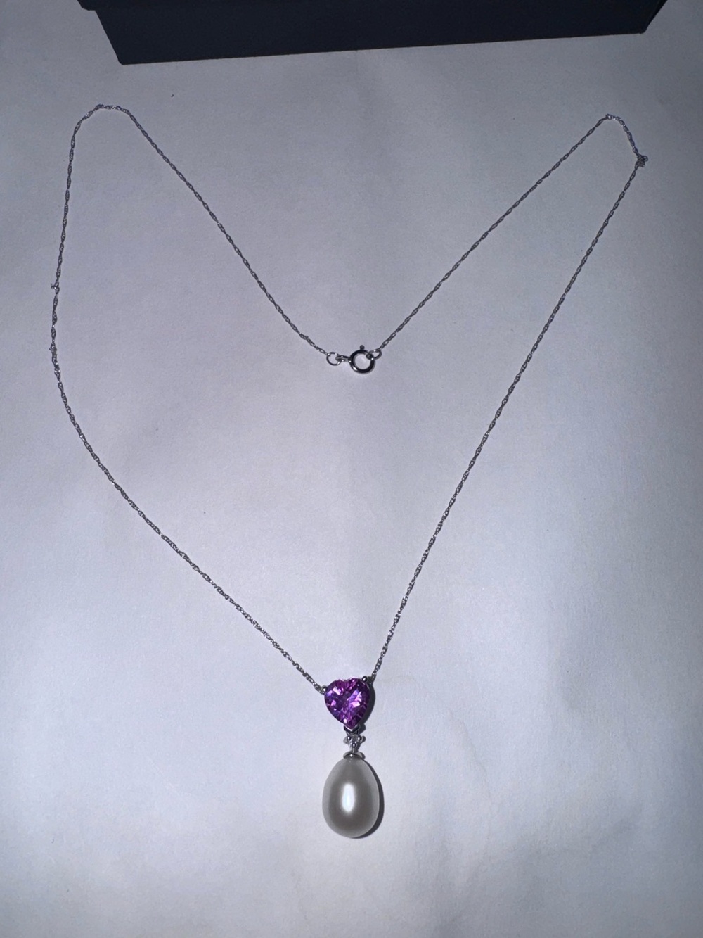 Fine jewelry 10k white gold necklace/pendant pink sapphire fresh water pearl - Picture 3 of 8